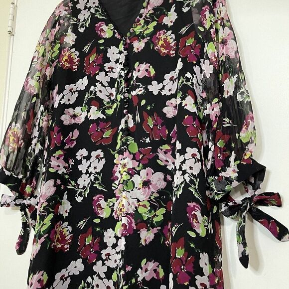 EQUIPMENT black purple floral chiffon button shift dress size XXS - Picture 2 of 6